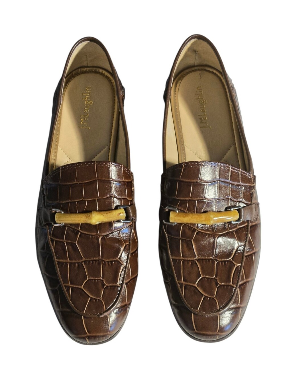 J. McLaughlin Dillon Croc Brown Animal Print Leather Almond Toe Loafers Flat 8.5